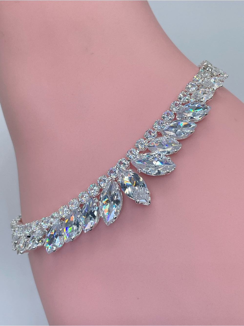 Swarovski Crystal Elements White Marquise Tennis Bracelet Bridal Formal